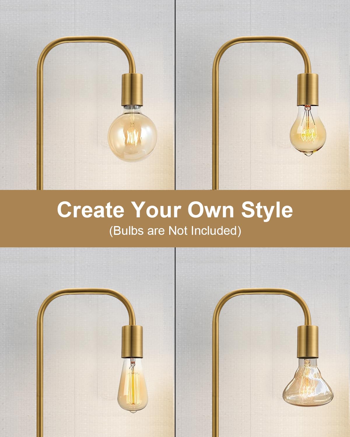Oneach Industrial Floor Lamp - 63.75 Antique Brass Gold, Minimalist Design For Living Room, Bedroom, Office - Model Amz-F2016-Gl
