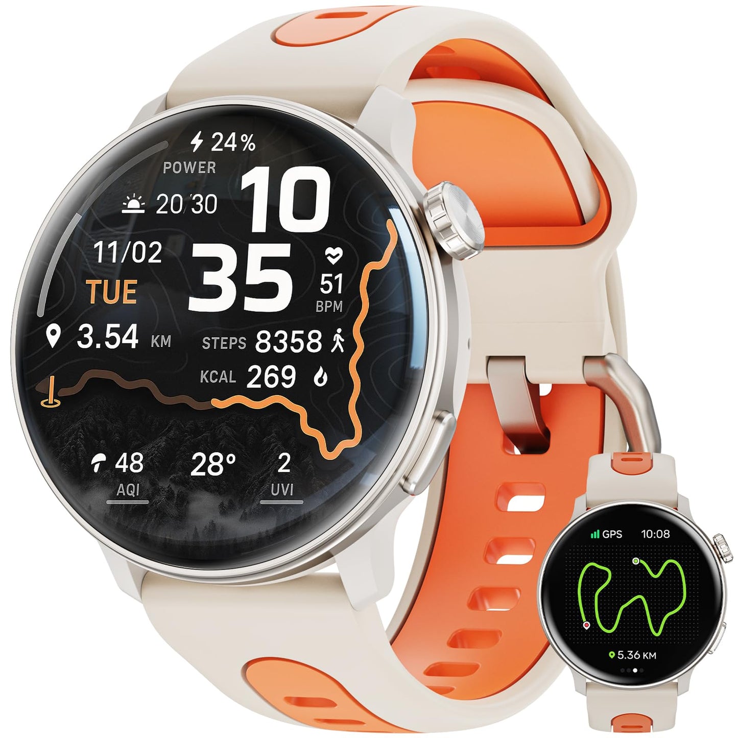 Mingdaln Smart Watch GPS, 1.43" AMOLED Screen Smart Watch for Men/Women Fitness Tracker, Military Smartwatches Compass，Compatible with Android & iOS (Bluetooth Call Answer/Dial), Multiple Sports Modes