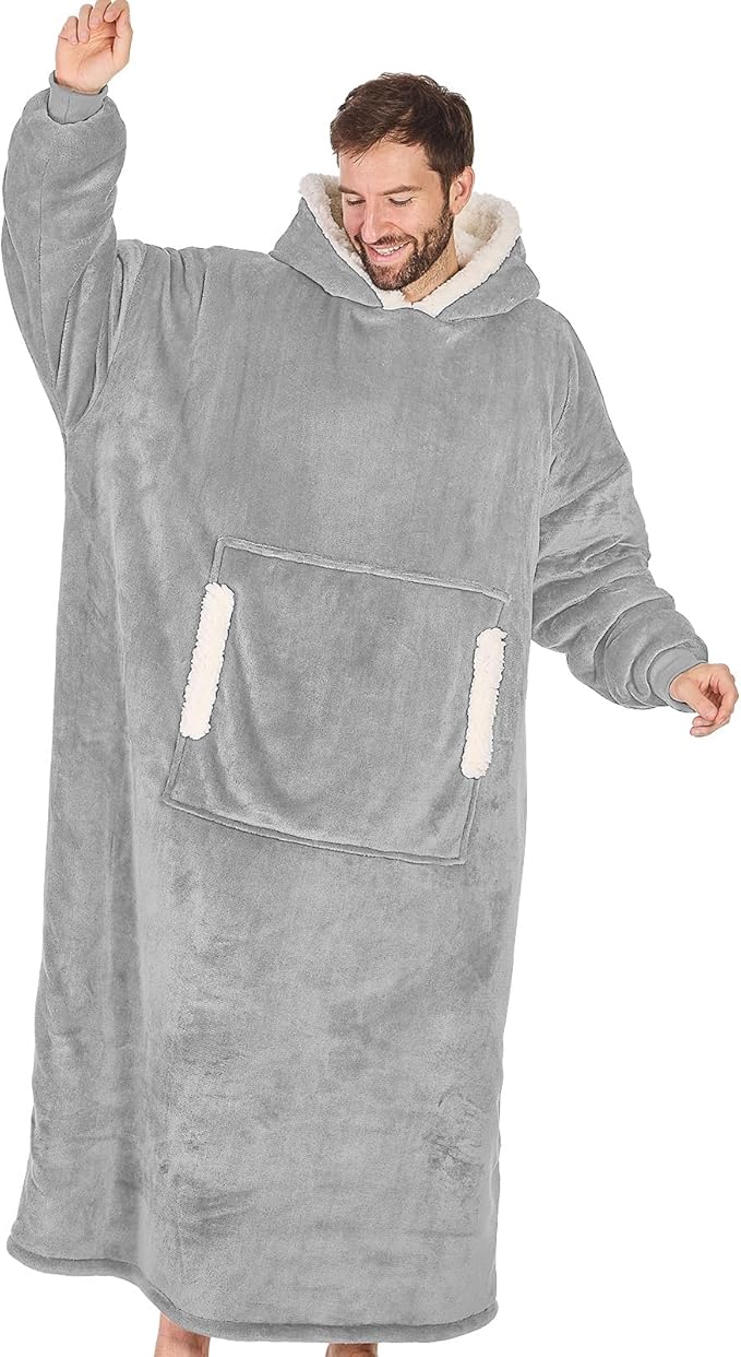 yescool Wearable Blanket Hoodie, Flannel Sherpa Fleece Blanket Sweatshirt for Adults Women Men,One Size Fits All