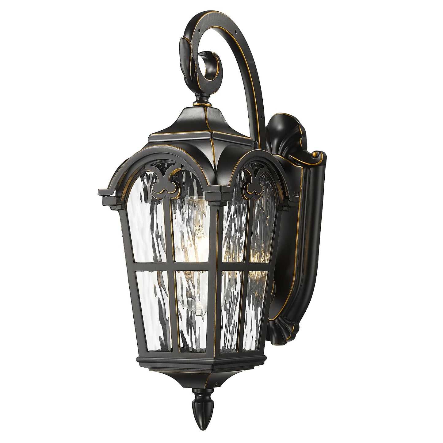 Emliviar Vintage Outdoor Lighting Fixture Wall Sconces With Water Ripple Glass  17.5 Front Porch Wall Lantern  Black Finish With Gold Edges  We215B-Sw Bg