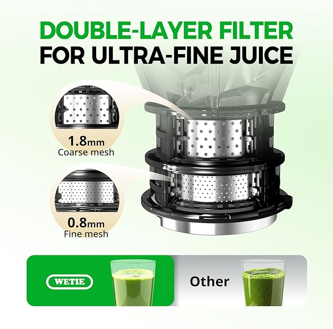 Cold Press Juicer, WETIE Juicer Machines with Large Feed Chute for Whole Fruits & Vegetables,Juice Extractor Slow Masticating Juicer with Large Auger, 99% High Juice Yield, Easy to Clean & Assembly