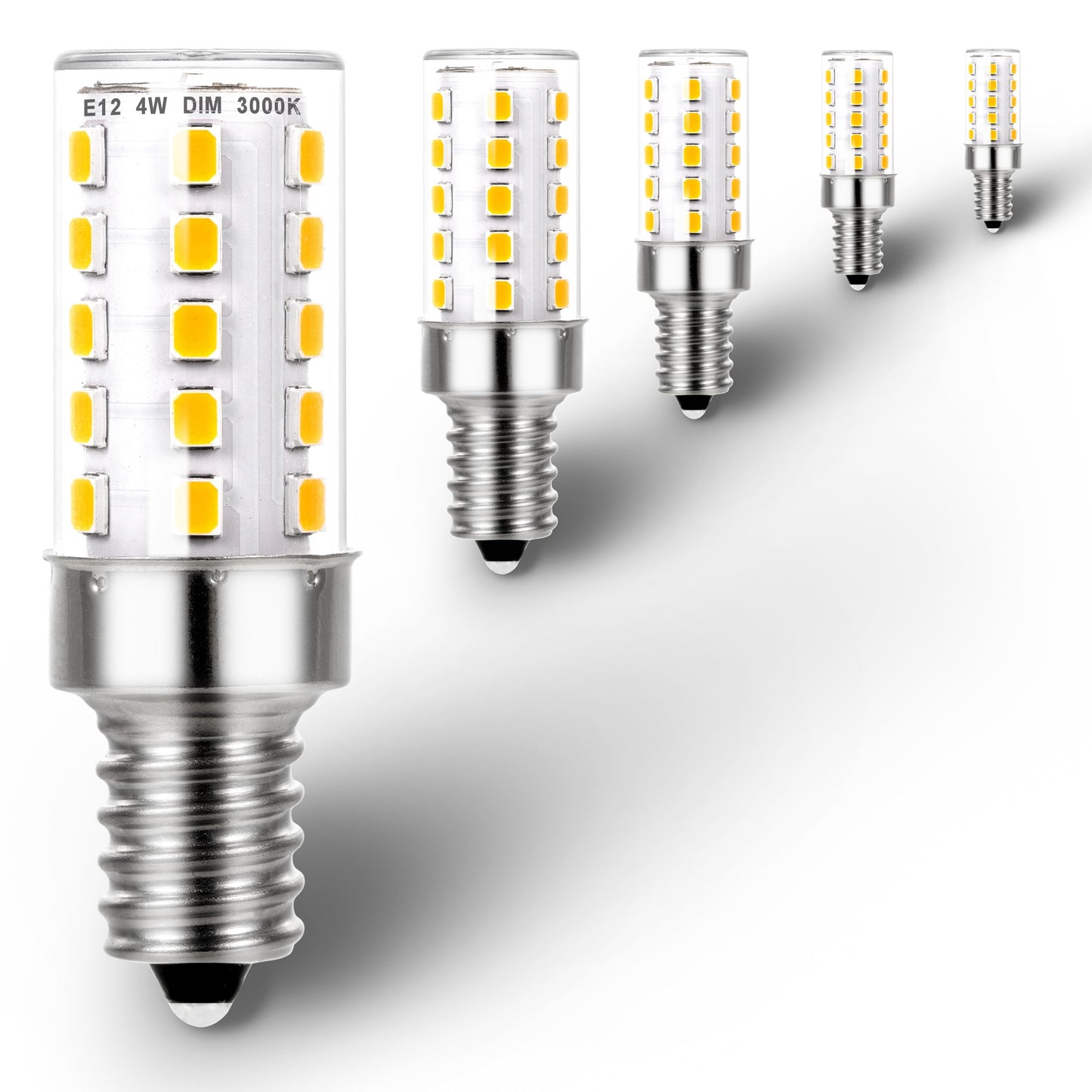 Ziomitus Dimmable E12 C7 Led Bulbs 4W, 3000K Warm White, 450Lm, 5-Pack, Plastic, Ideal For Ceiling Fans And Salt Lamps