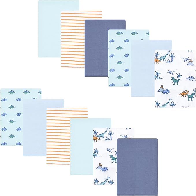 Luvable Friends Hudson Baby Flannel Burp Cloths 12pk, Dino Garden