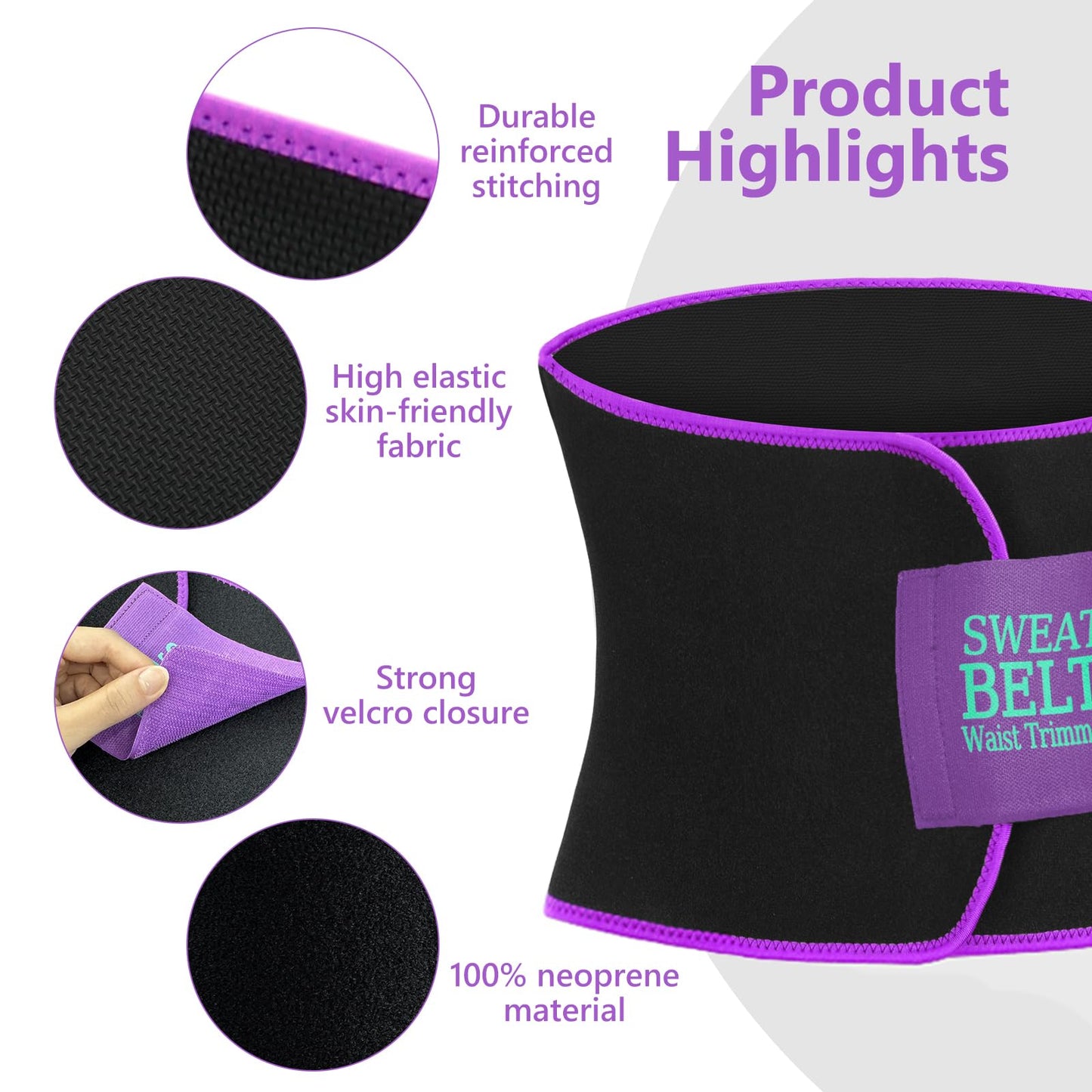AMZBOSS Waist Trainer for Women Lower Belly Fat, Waist Sweat Band for Women, Belly Band Sweat Belt, Body Shaper, Stomach Wrap (Purple,X-Large)