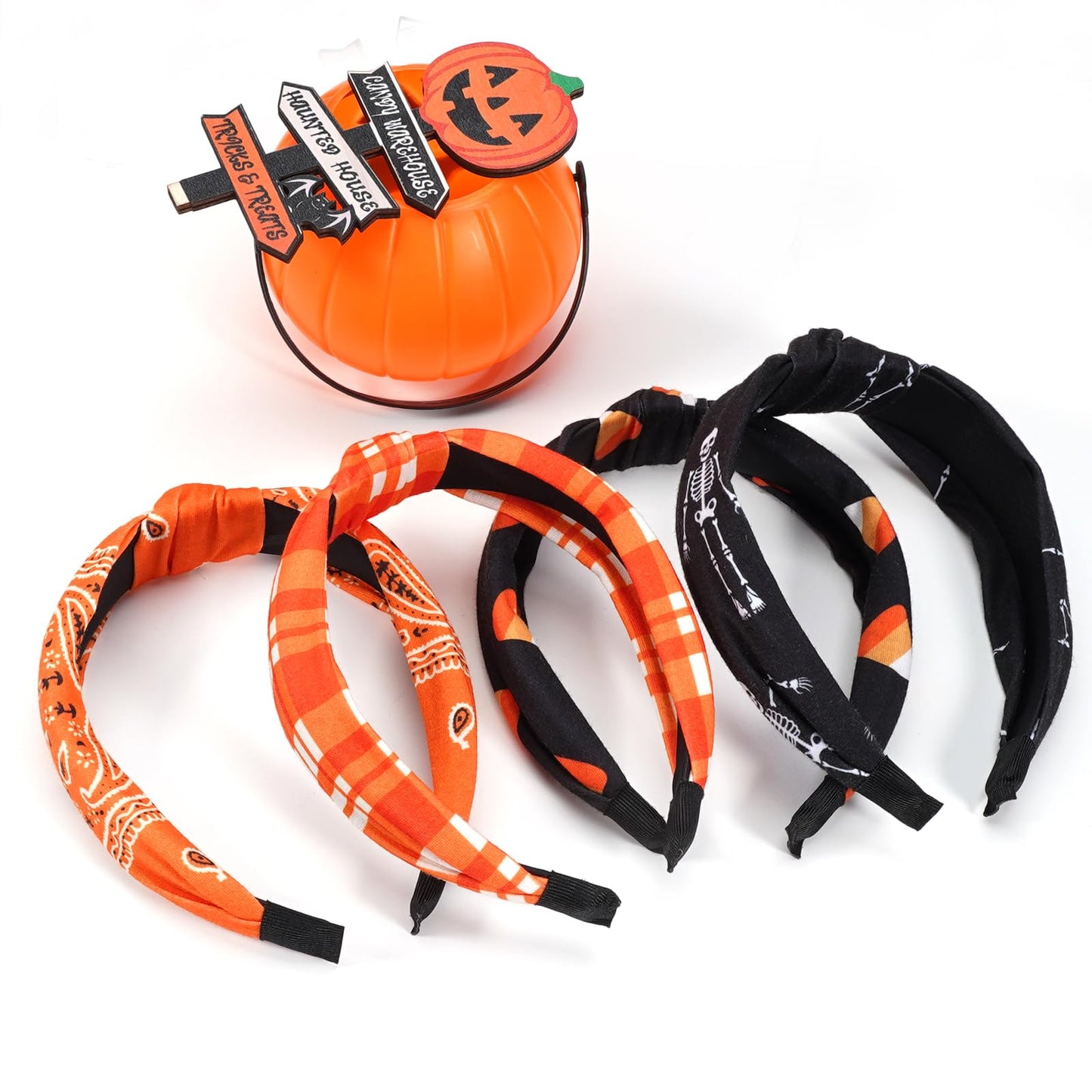 Halloween Headbands for Women Girls Skeleton Skull Candy Wide Knot Heabdand Fall Orange Bandana Plaid Hairbands Hair Accessories