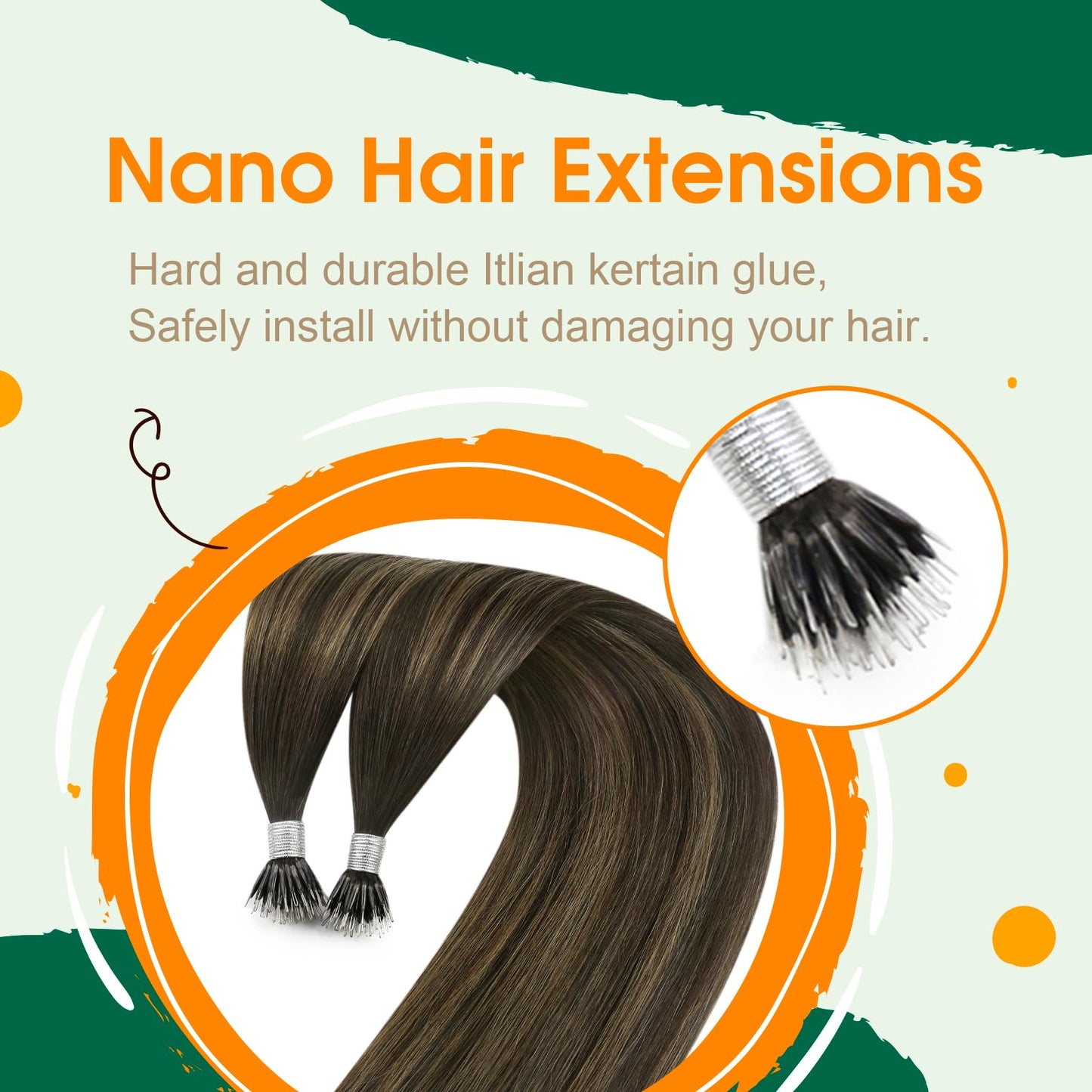 Easyouth Nano Beads Hair Extension Human Hair Balayage Nano Tip Hair Extensions Real Hair Darkest Brown Ombre Light Brown Nanos