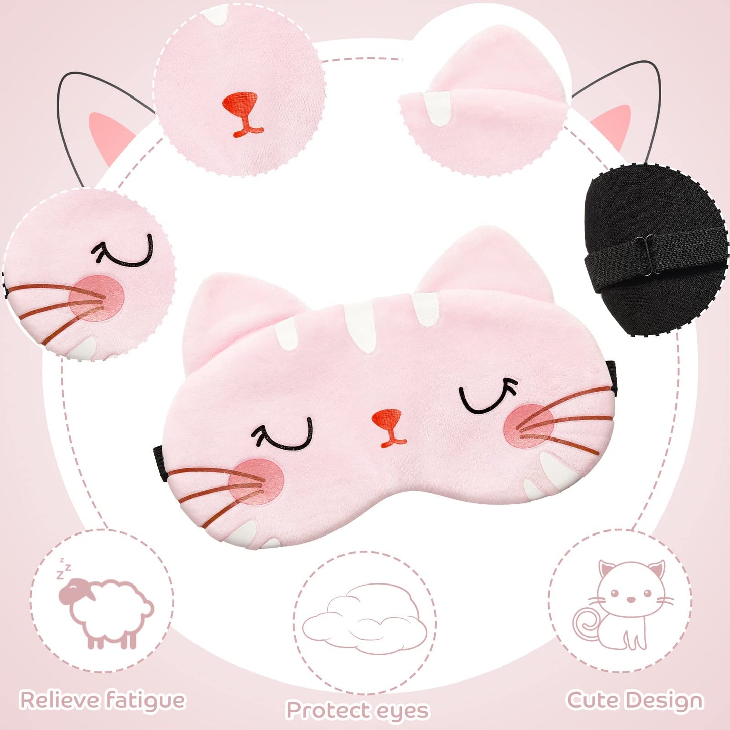 Haysandy Cute Eye Mask for Sleeping 3 Pieces Cartoon Dog Face Eye Cover Funny Animal Cat Sleeping Mask Soft Lightweight Night Sleep Kitty Blindfolds for Women Men Kids(Cat)