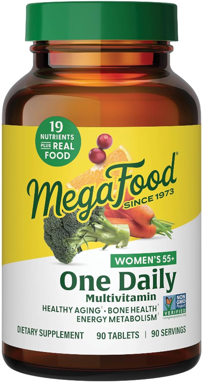 MegaFood Women's 55+ One Daily Multivitamin for Women - with Vitamin A, C, D3 & E for Optimal Aging Support - Plus Real Food - Bone & Immune Support Supplement - Vegetarian - 90 Tabs