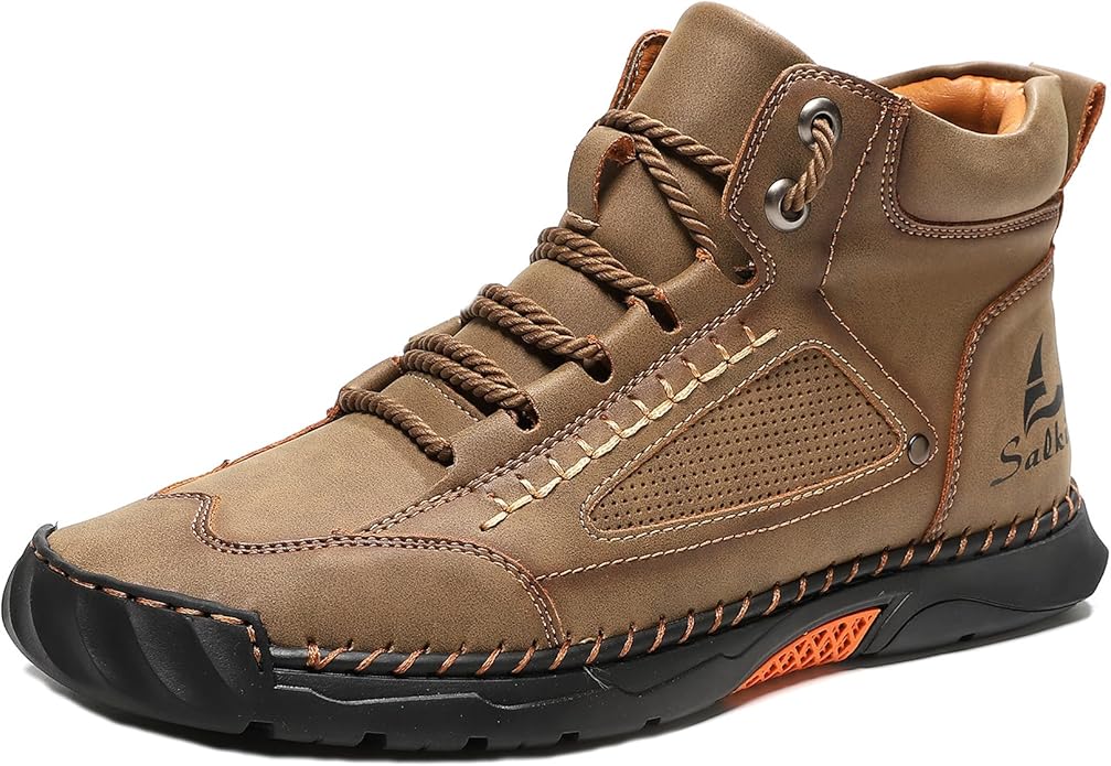 CrazySavage Mens Casual Leather Orthopedic Handmade Boots Fashion Mid Top Walking Driving Shoes Waterproof Arch Support Sp...