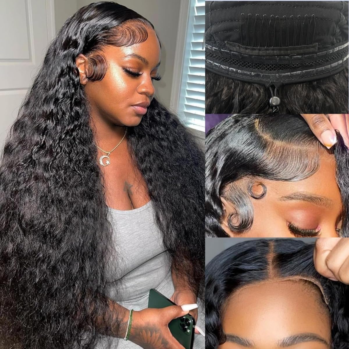 13x6 Glueless Wigs Invisible Strap Snug Fit Ready to Wear SKINLIKE HD Lace Front Wigs Human Hair 220 Density Pre Plucked Pre Cut