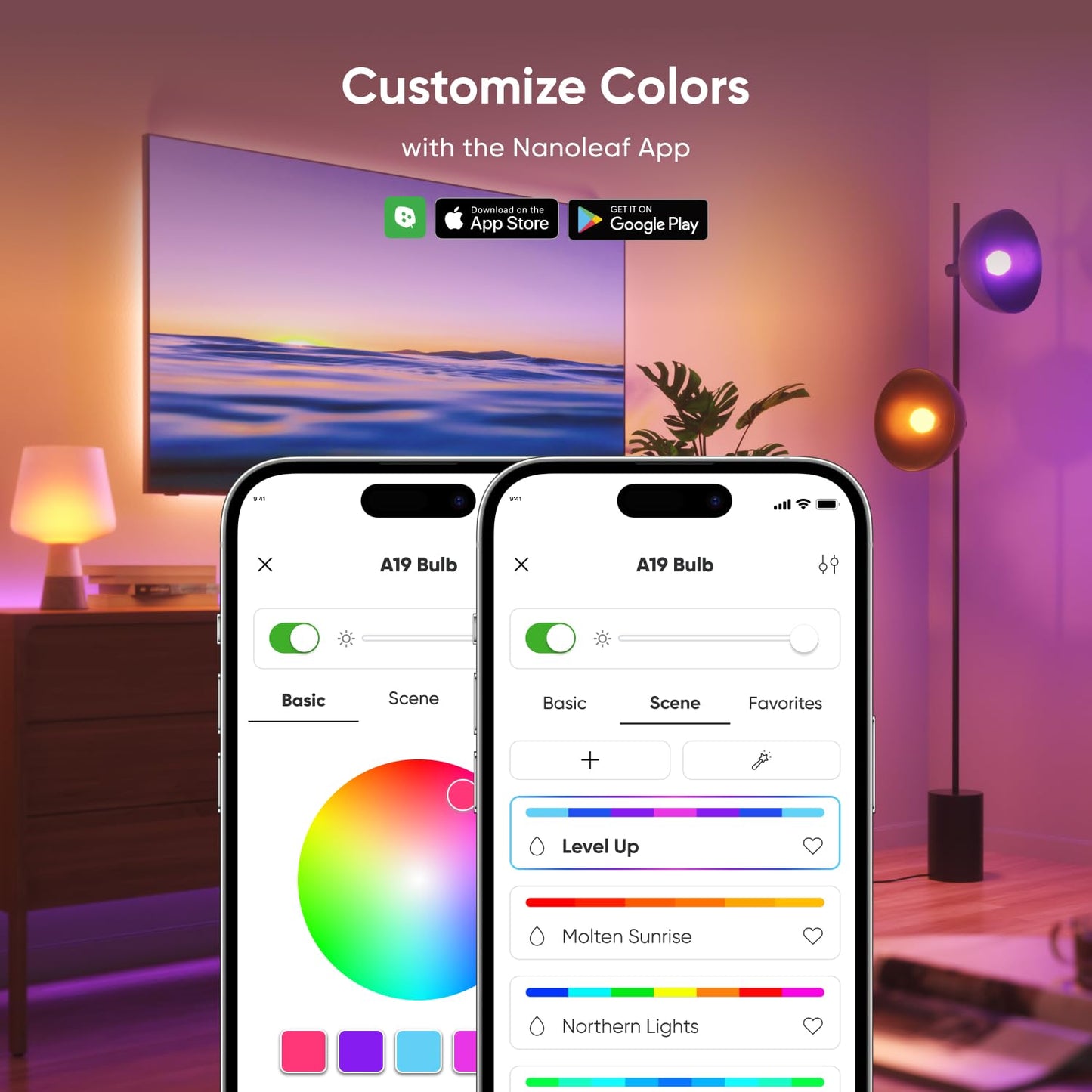 Nanoleaf Essentials Smart Light Bulbs, 1000lm RGBTW Color Changing, 4 Pack, A19 E26, Plastic, Works with Alexa & Google Home
