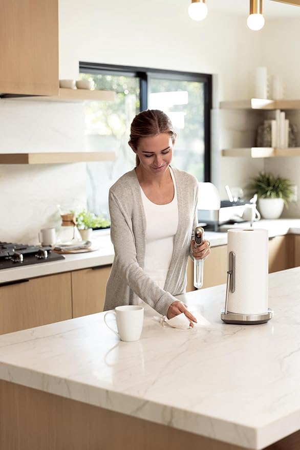 simplehuman Standing Paper Towel Holder with Spray Pump, Brushed Stainless Steel