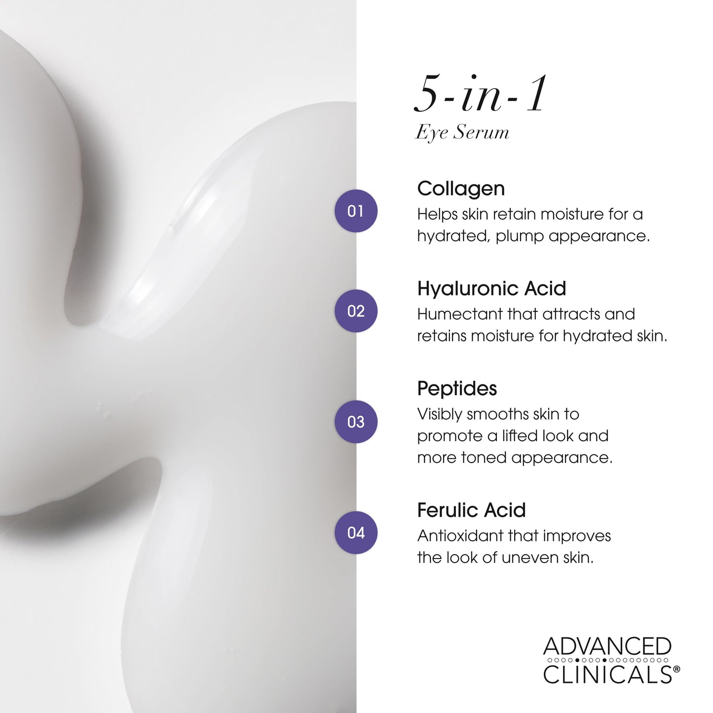 Advanced Clinicals 5-in-1 Eye Serum | Multi-Benefit Visible Anti Aging Under Eye Serum Face Moisturizer Reduces Appearance Of Da