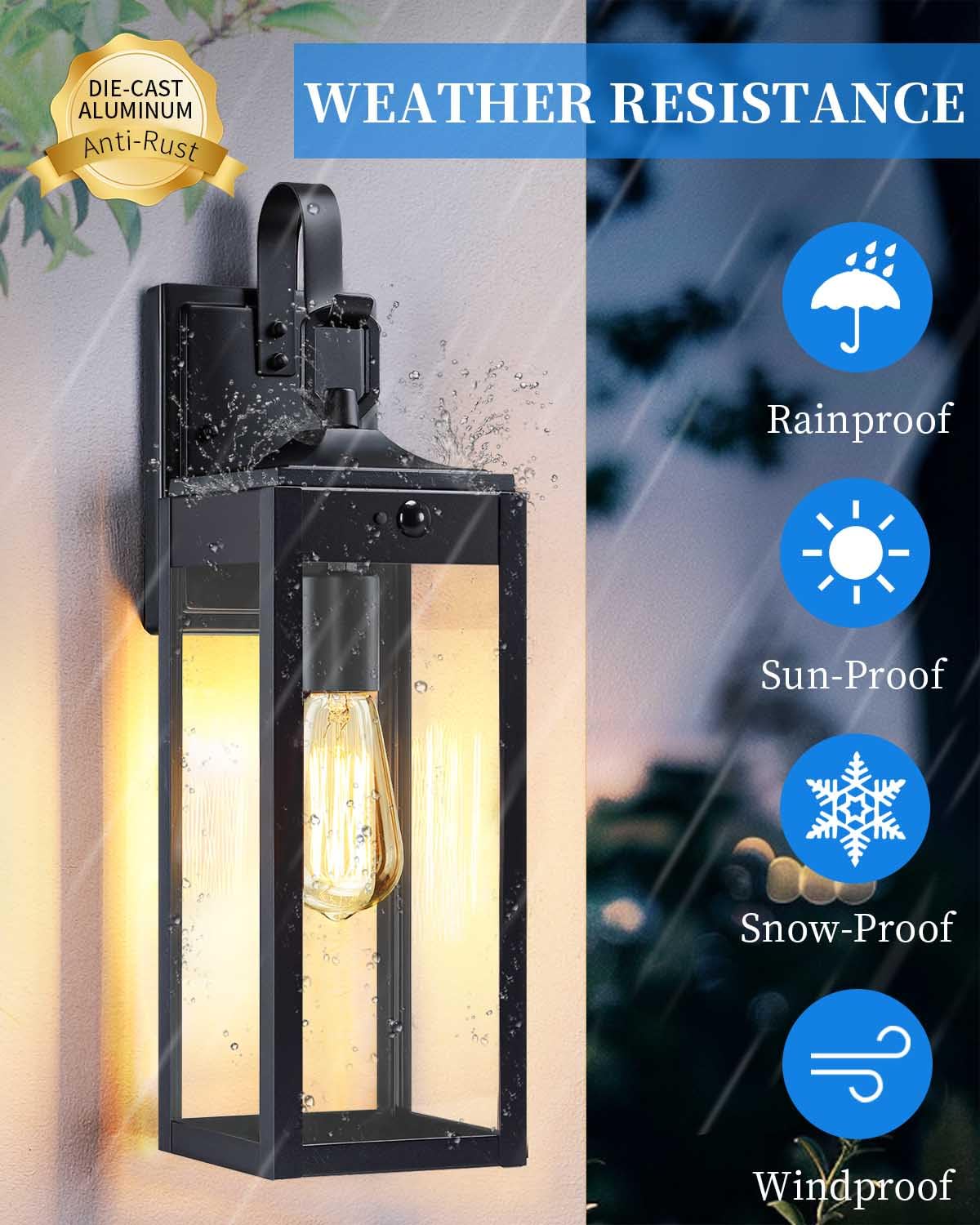 18 Large Motion Sensor Outdoor Lights 2 Packs  Dusk To Dawn Exterior Lighting Fixtures  Modern Black Outdoor Sconces Porch Light For House  Outside Farmhouse Wall Lanterns For Front Door  Garage