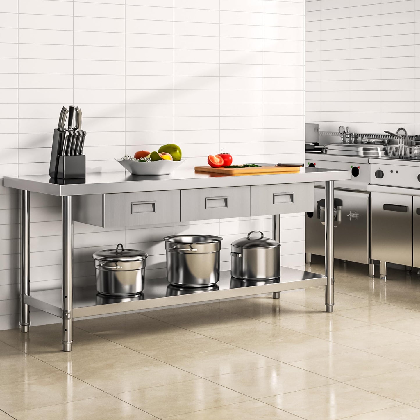 YITAHOME 72" X 24" Stainless Steel Table with 3 Drawers, NSF Work Table with Drawer, Metal Table Prep Table for Home Kitchen Restaurant Garage Warehouse
