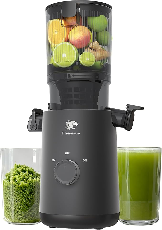 Juicer Machines, Cold Press Juicer with 5.3" Extra Large Feed Chute and Powerful AC Brushless Motor Fit Whole Fruits & Vegetable, High Juice Yield, BPA Free, Extra one Replace juicer strainer