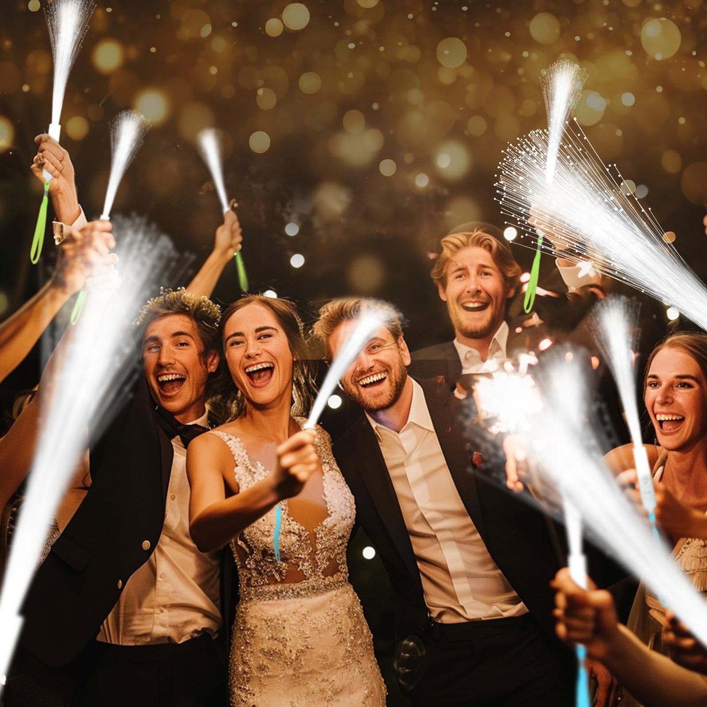 SHQDD 200 PCS White LED Fiber Optic Wands, Glow Sticks for Wedding, Bar DJ, Halloween & New Year