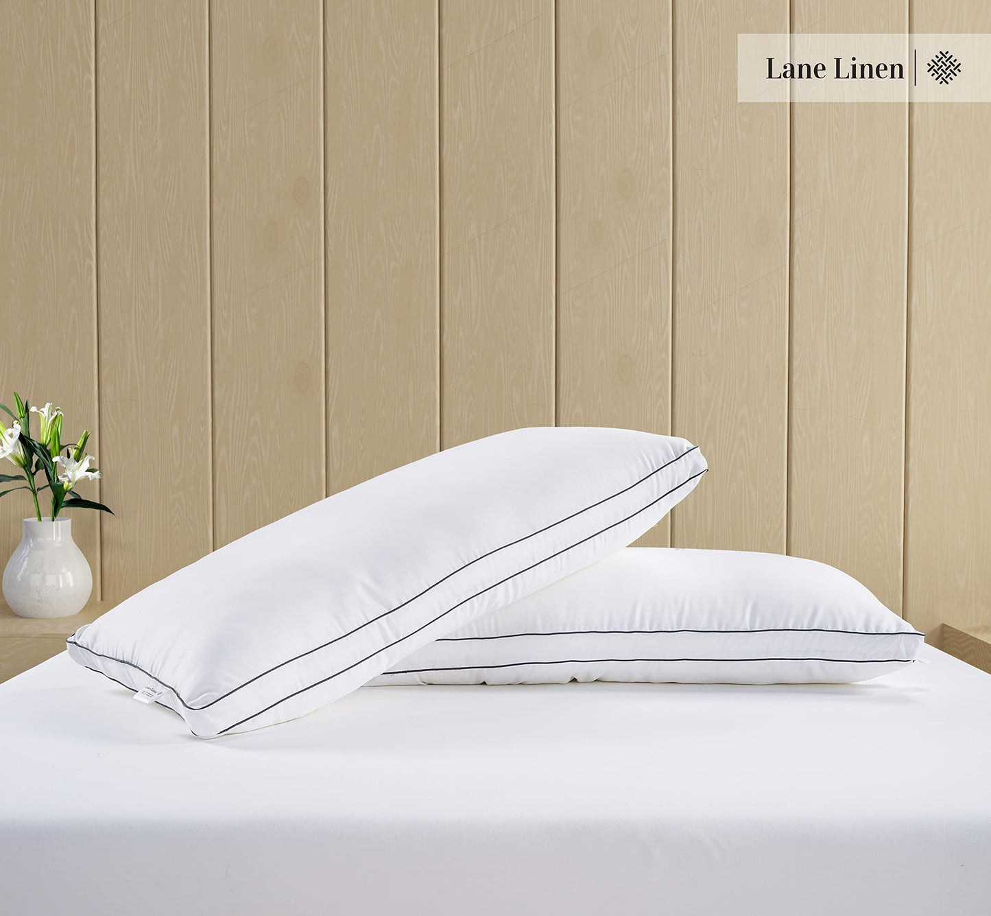 LANE LINEN Bed Pillows Standard Size Set of 2, Medium Soft Support Gusseted Hotel Pillows, Down Alternative Standard Pillow for Side Sleepers, Machine Washable, Comfortable for Quality Sleep - White