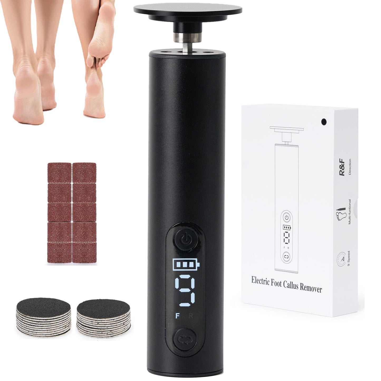 Electric Foot Callus Remover, Adjustable Speed Rechargeable Foot Sander Pedicure Tools for Feet Dead Skin with Sandpaper Disk an