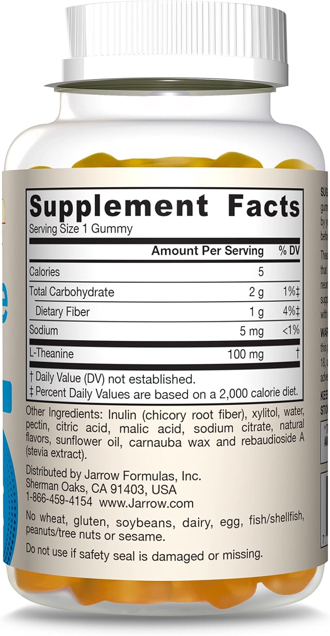Jarrow Formulas Theanine 100 mg Gummies, Dietary Supplement That Promotes Calmness, 60 Apple-Flavored Gummies, 60 Day Supply