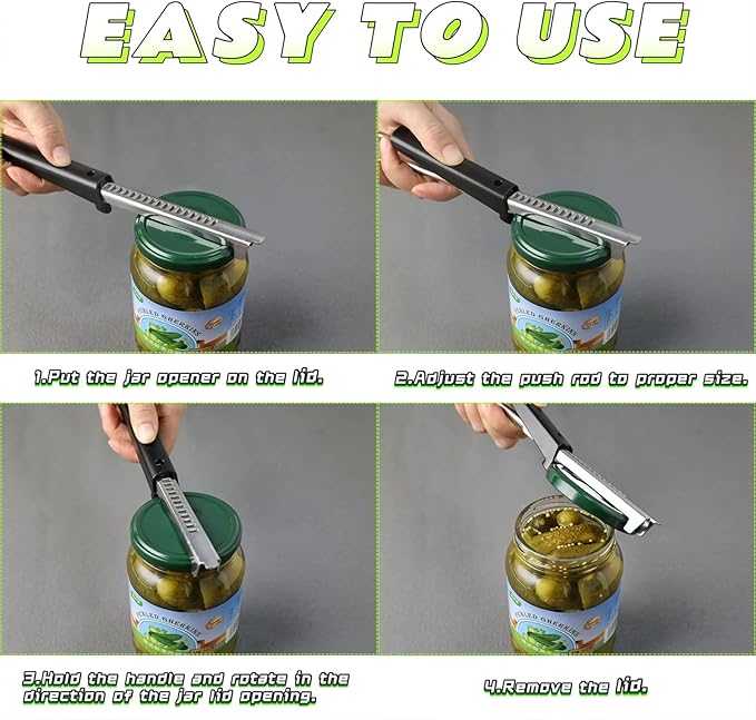 Jar Opener - 2 in 1 Adjustable Stainless Steel Jar Opener for Seniors with Arthritis - Lid & Bottle Opener set with Gripper Pad