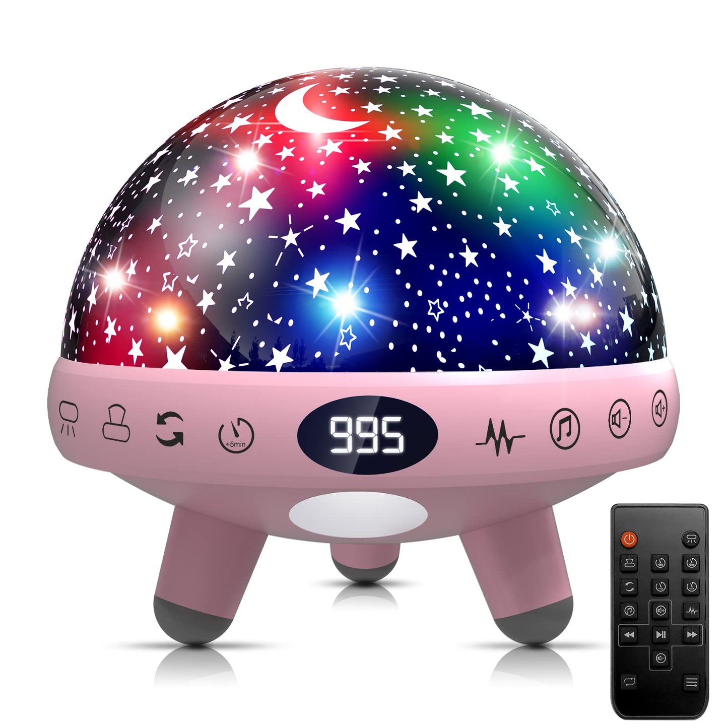 Yachance Baby Night Light Star Projector With Sound Machine, Pink, Model 008, 9 Natural Sounds & 20 Lullabies, Remote Control, Timer