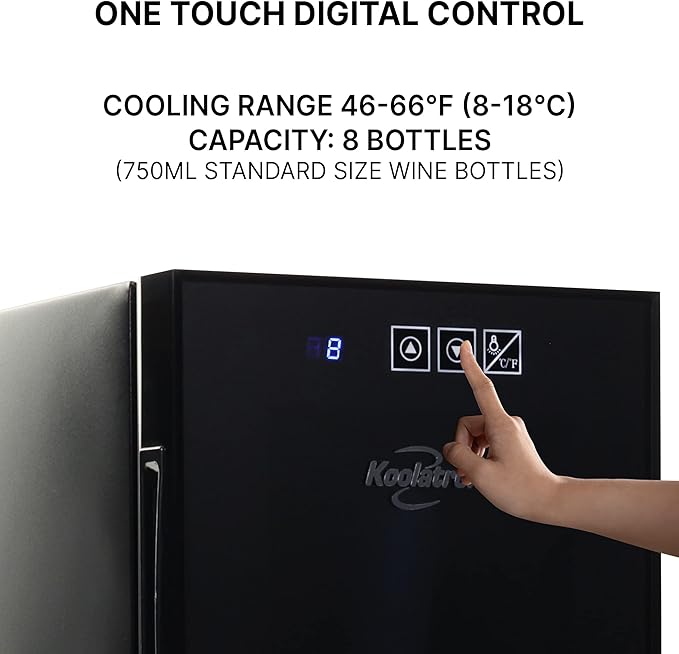 Koolatron 8 Bottle Wine Fridge – Freestanding Wine Cooler with Glass Door, 0.8 cu. ft (23 L), Beverage Can Refrigerator, Digital Temperature Control, Ideal for White, Red & Sparkling Wine, Champagne