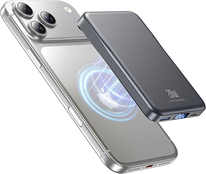 Aobbow Magnetic Portable Charger, 10000mAh for Magsafe Battery Pack, 20W Fast Charging Power Bank, Travel Essential of Wir...