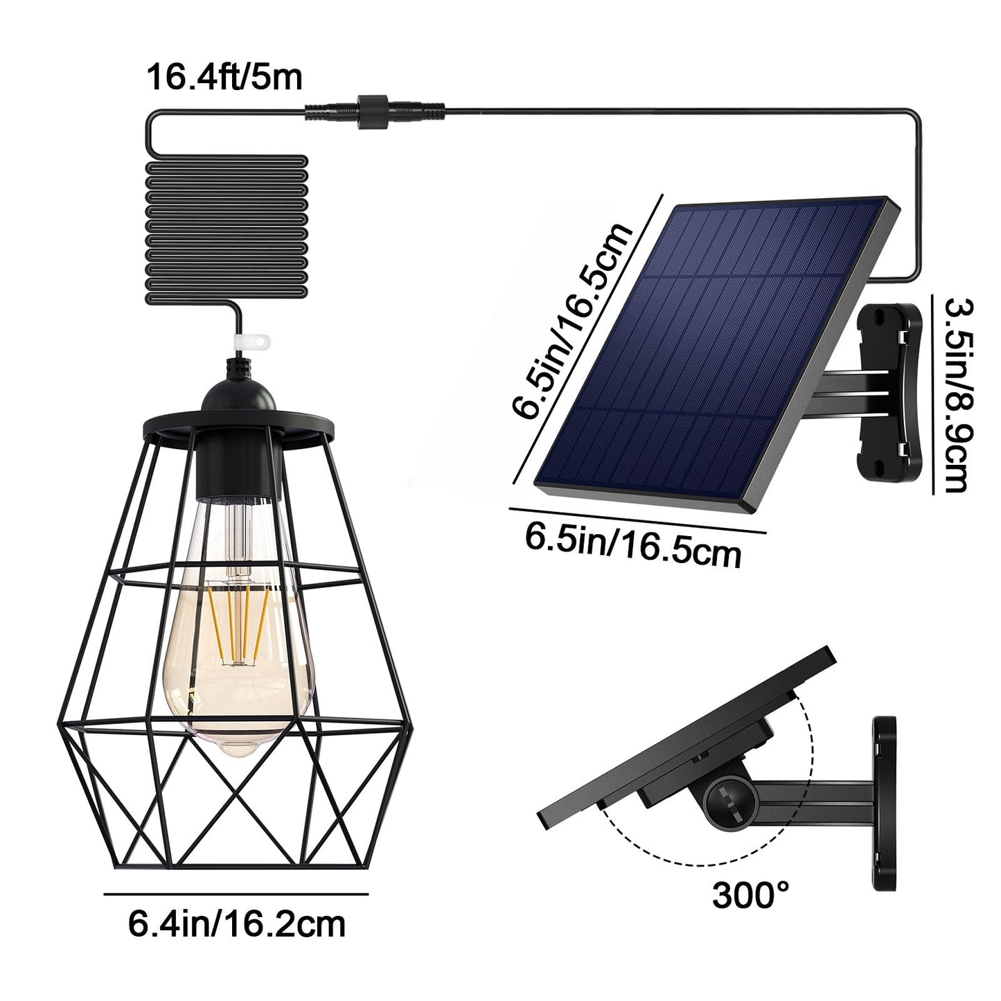 Ousam Led Solar Chandelier - Waterproof Outdoor Lantern With 16Ft Cord, Remote Control, Dusk To Dawn Timer, Lantern Plus