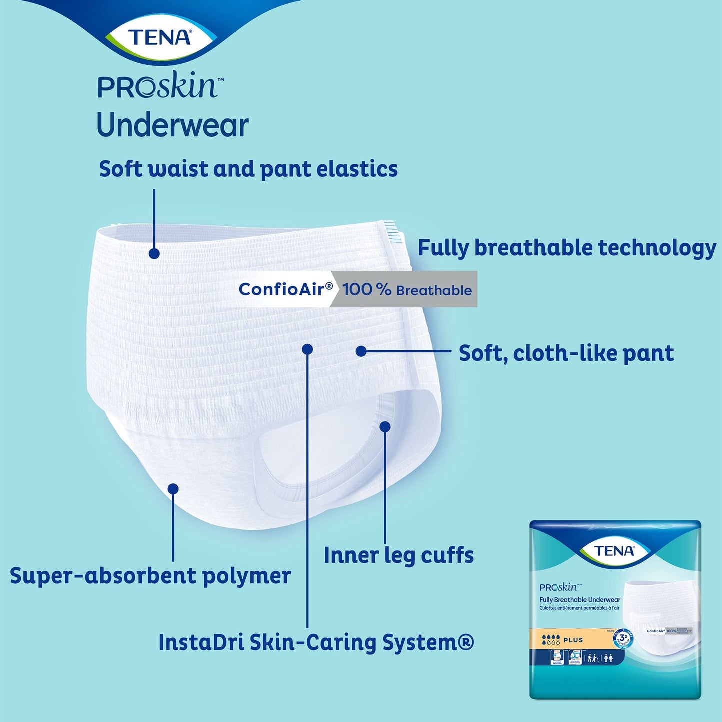 TENA ProSkin Plus Disposable Underwear Pull On with Tear Away Seams X-Large, 72634, 56 Ct