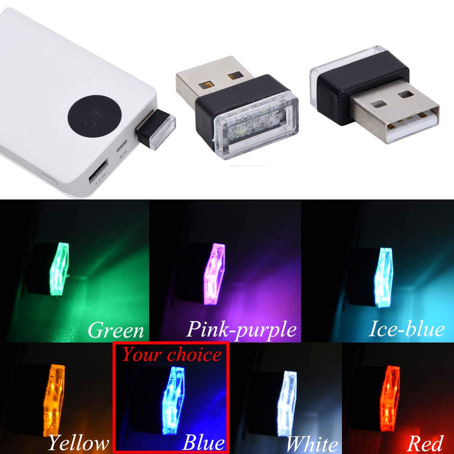 Febrytold Mini Usb Led Car Interior Lights - 2 Pcs, Blue, Abs Plastic, Model Fbd19120538, Ambient Atmosphere Lighting For Trunk