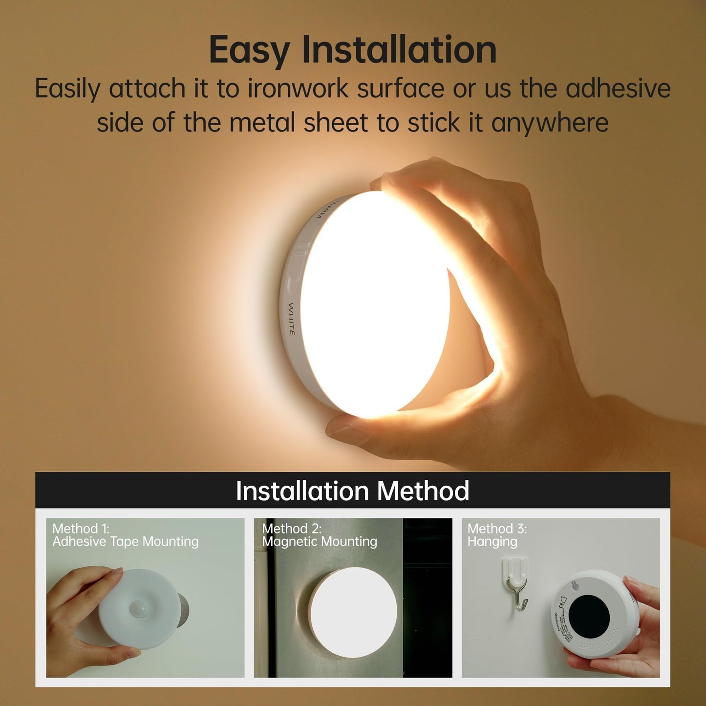 Homelist Rechargeable Puck Light with Remote, Motion Sensor, LED, 3 Color Temps, Model XD037-KJ, 3 Pack