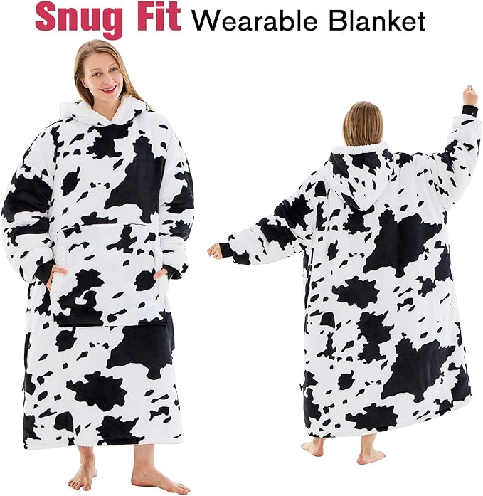 yescool Wearable Blanket Hoodie, Flannel Sherpa Fleece Blanket Sweatshirt for Adults Women Men,One Size Fits All