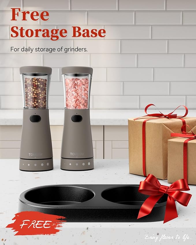 Electric Salt and Pepper Grinder Set with Storage Base, Stainless Steel Rechargeable Salt and Pepper Grinder Set with 4.5 oz Large Capacity, 1.8" Wide Mouth, Adjustable Coarseness, Ideal for Kitchen