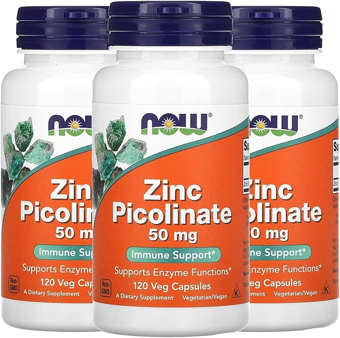 Now Foods Now Foods Zinc Picolinate, 50 mg, 120 Veg Capsules, 3 Pack