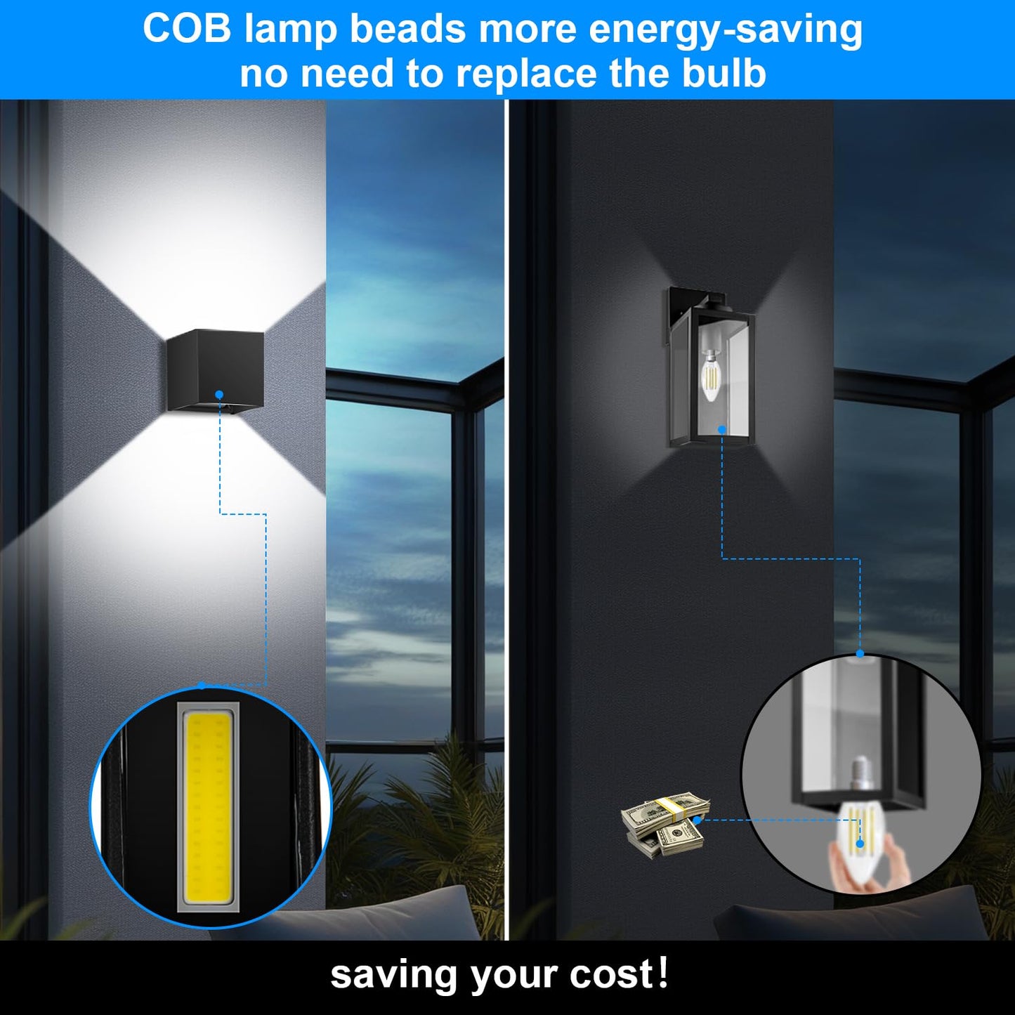 ledmo 20W Outdoor Wall Sconce Light, Adjustable Beam, IP65, Black, 4 Pack