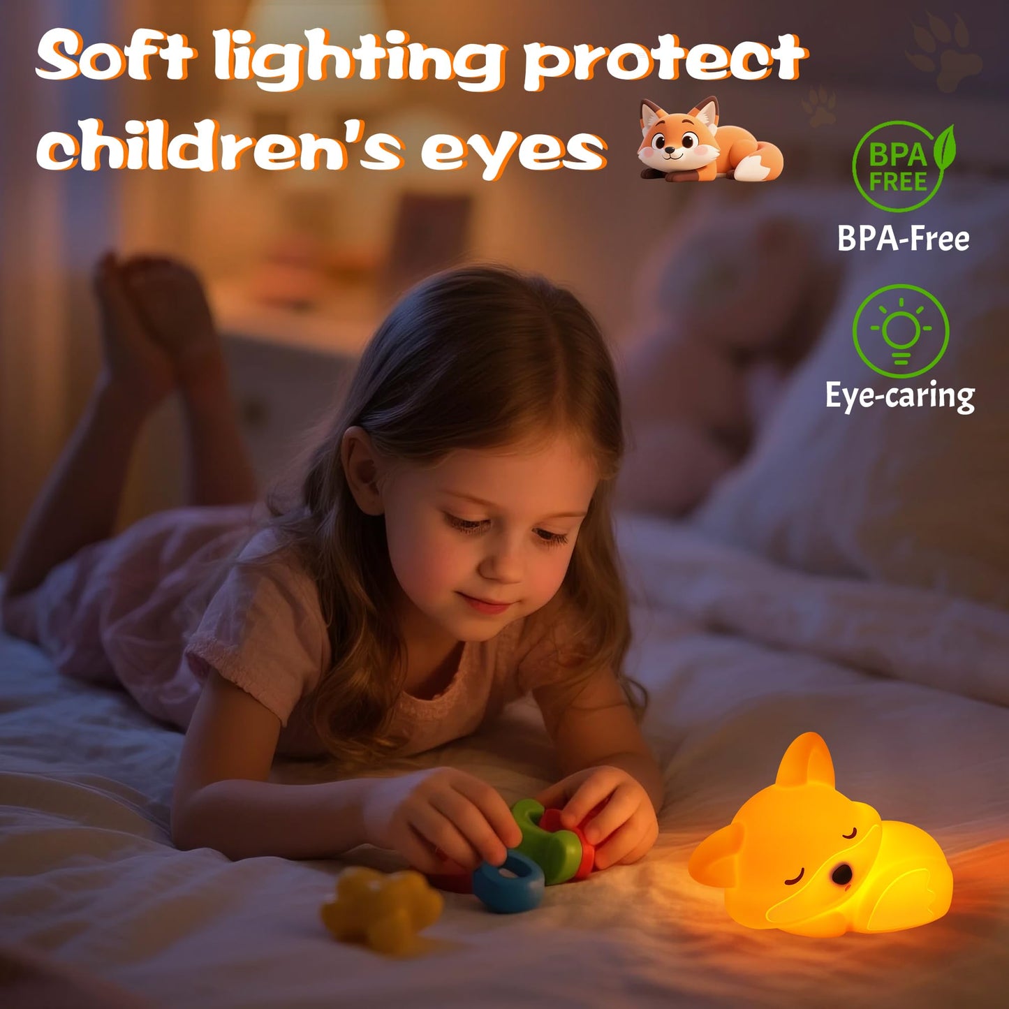 Lampeez Fox Night Light  Cute Fox Gifts  Soft Silicone Lamp Nursery Nightlight Led Touch Light  Bedroom Decor As Xmas Birthday Gift For Boys Girls