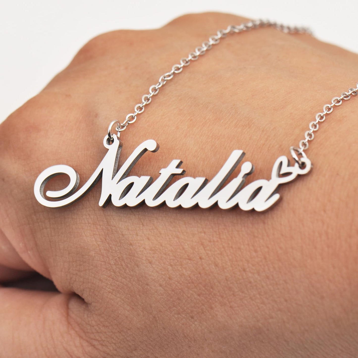 Aoloshow Stainless Steel Silver Raven Heart Name Necklace Charm Pendant Jewelry for Mom Best Friends