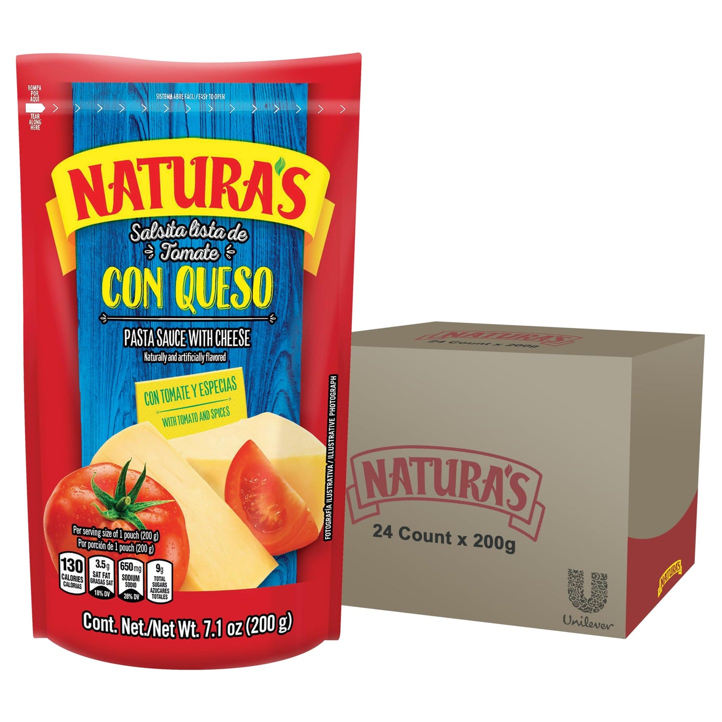 Naturas Cheese Pasta Sauce  Ready-to-Eat Salsa Con Queso in 7.1oz. Easy-Open Pouch (Pack of 24)