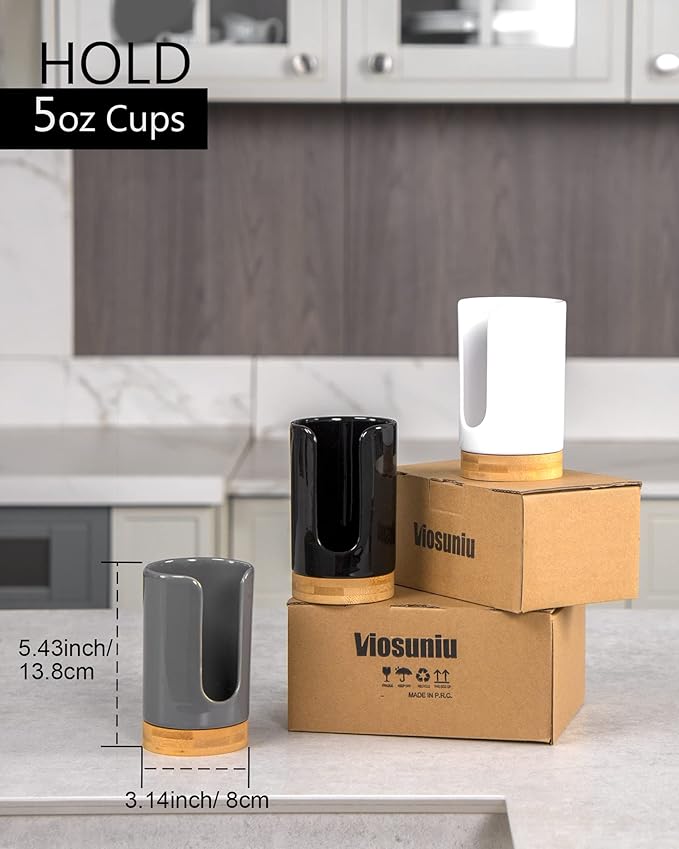 Ceramic Bathroom Cups Dispenser - 3-5 oz Disposable Paper & Plastic Bathroom Cups Holder - Mouthwash Cups Dispenser for Bathroom, Guest Toiletries, Countertop, Coffee - BPA Free (Black)