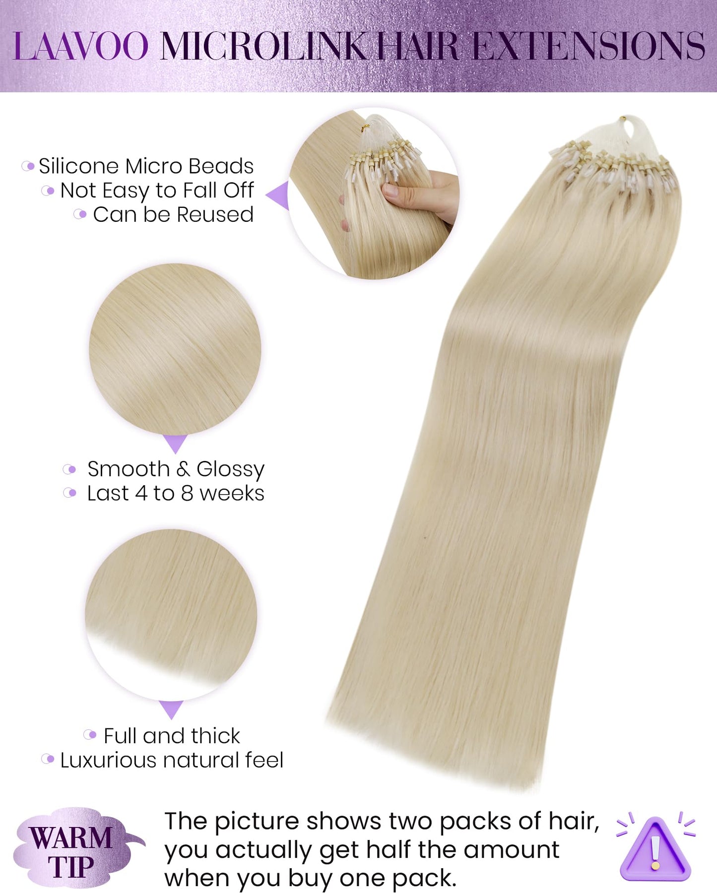 LaaVoo Micro Beads Hair Extensions Blonde Microlink Hair Extensions Human Hair Bleach Blonde Micro Loop Hair Extensions Real Hum