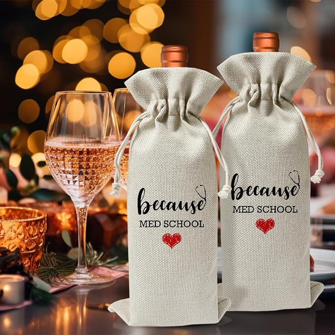 Med School Gift Wine Bag, Cool Gifts for Nurse, Nursing School Graduation Party Decoration For Nurse Doctor, Funny Nurse Day Nurse Week Gift, Nurse Practitioner Gift for Women, Because Med School