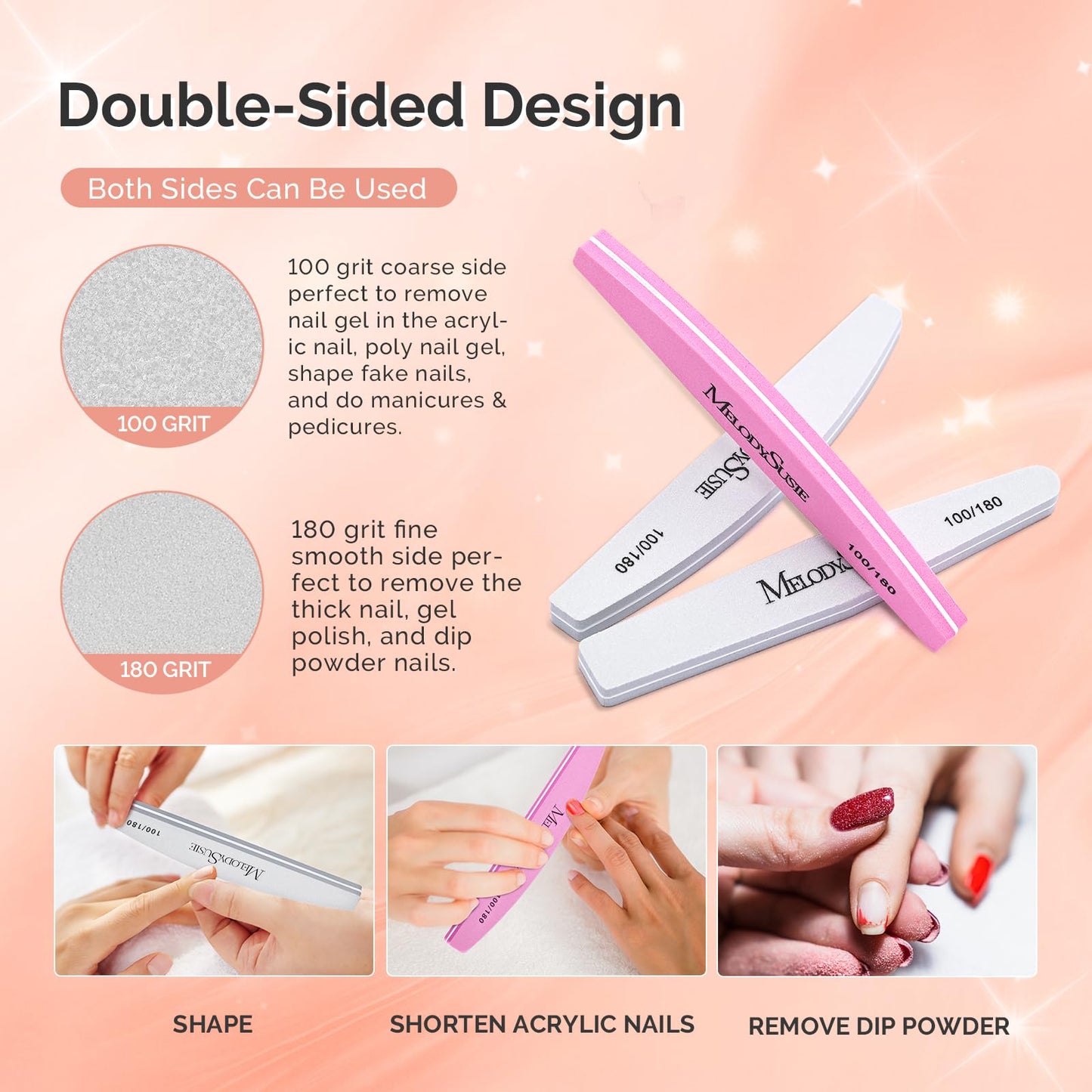 MelodySusie 9Pcs Nail Buffers Set,Nail Files and Buffers,100/180 Grit, Diamond Nail Buffer, Professional Nail Care Tools Kit for