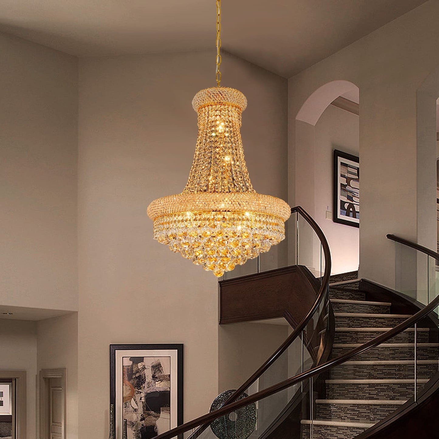 Gifarich Crystal Chandeliers For Dining Room Light Fixture Empire Style K9 Crystal Chandeliers For Entryway 12 Lights Gold stylish Lighting Fixtures For Living Room Stairway Bedroom Foyer D22 Inch