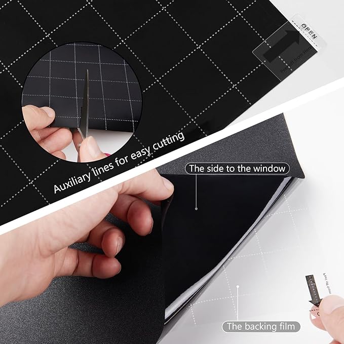 Kromapolis Blackout Window Privacy Film Total Light Blocking Room Darkening Window Covering, Removable Static Cling Frosted Glass Tint, Non-Adhesive, Black 23.6'' x 118.1''
