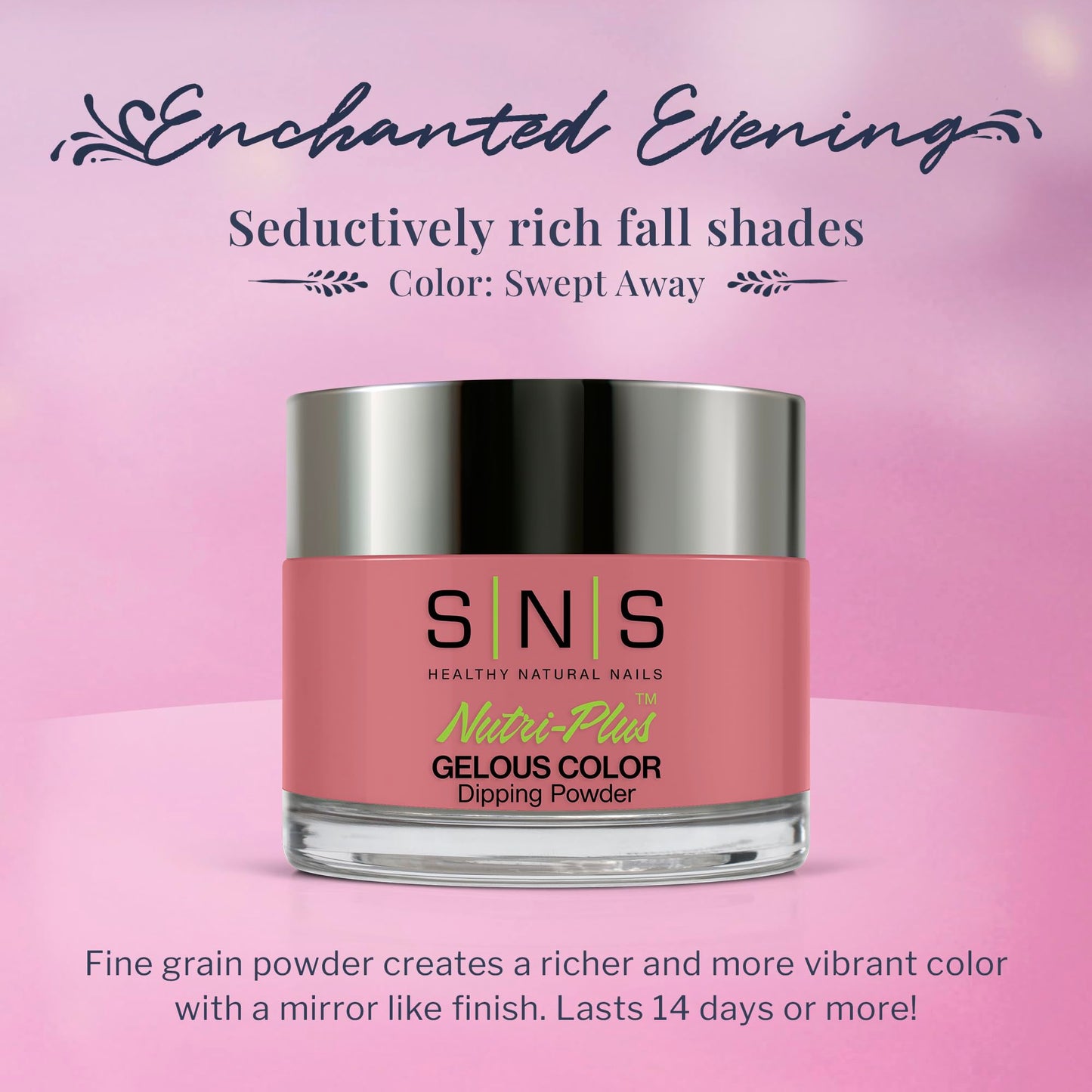 SNS Nail Dip Powder, Gelous Color Dipping Powder - Swept Away (Pink/Rose), EE16 - Long-Lasting Acrylic Nail Color & Polish Lasts