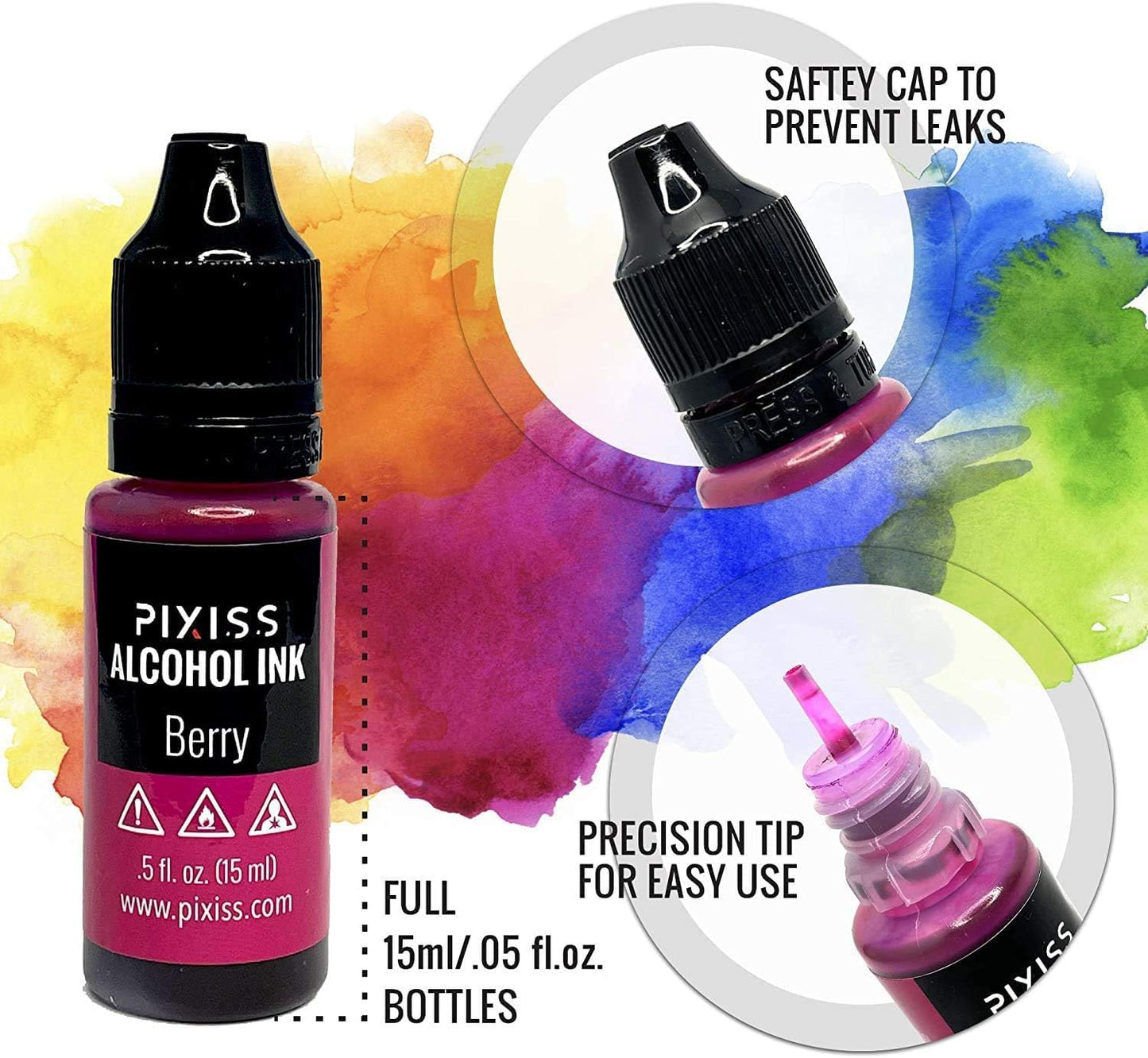 Pixiss Red Alcohol Ink Set - 5 Shades of Highly Saturated Alcohol Ink for Epoxy Resin Supplies, Yupo Paper, Tumblers, Coasters - Resin Colorant for Epoxy Resin and Resin Art Supplies