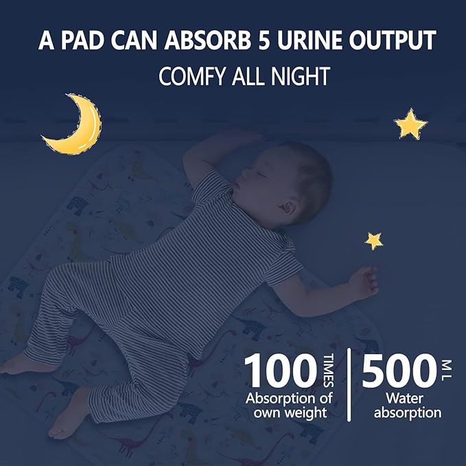 Diaper Changing Pads for Baby, Dinosaur Change Mat, 3Layers Waterproof Change Pad Foldable Absorbent Mats for Women, Reusable Incontinence Underpads for Patient 24''x30''