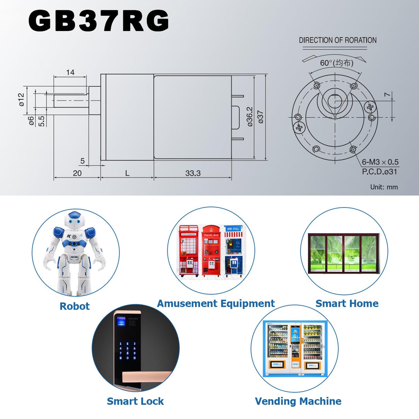 Greartisan Dc 12V 2Rpm Gear Motor High Torque Electric Micro Speed Reduction Geared Motor Eccentric Output Shaft 37Mm Diameter G