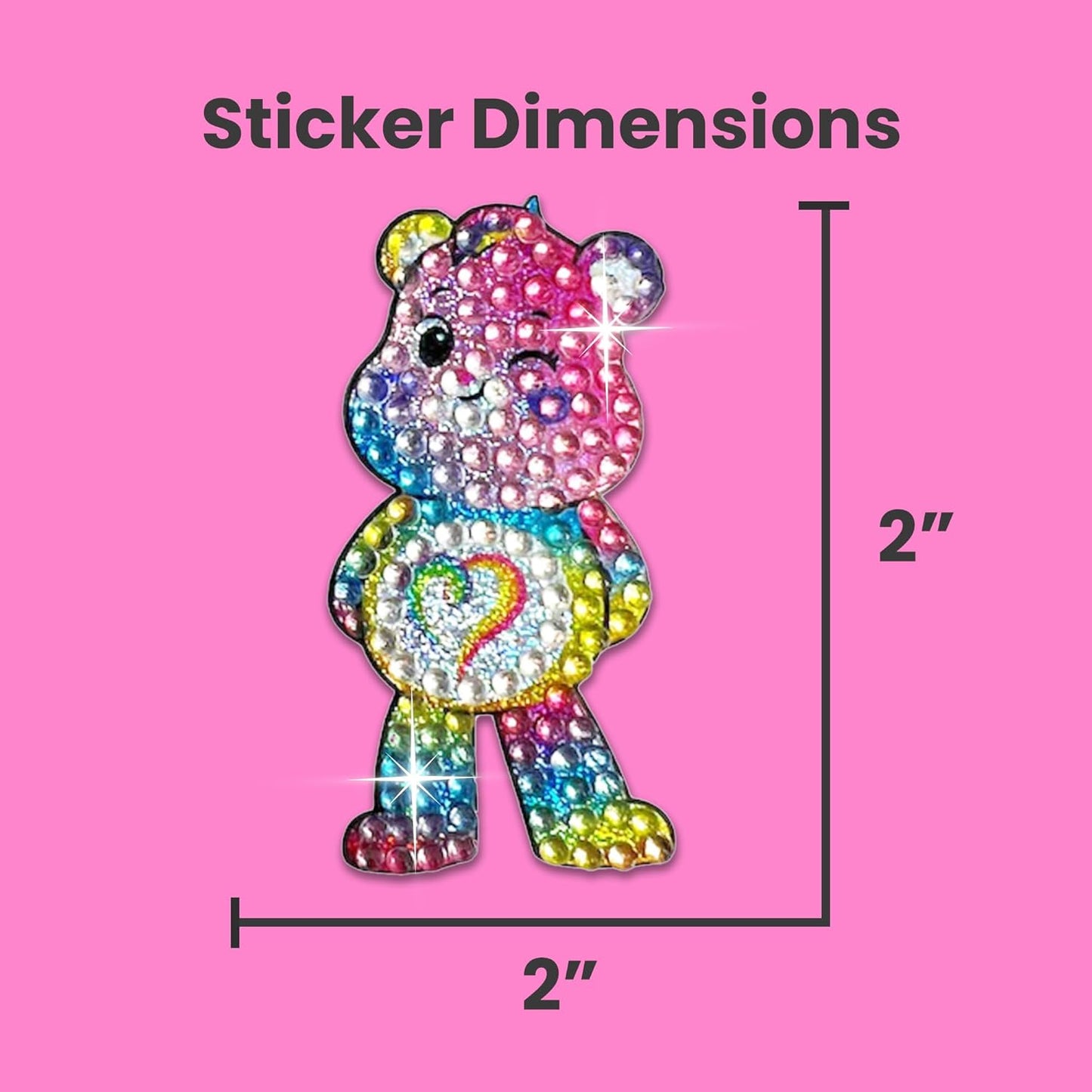 StickerBeans® Rhinestone Stickers – Care Bears 4-Pack, 2” x 2” Each, Unique Sparkly Cut-to-Shape for Collecting, Trading, Decorating Laptops, Phone Cases, Scrapbooks, for Kids, Teens, & Adults
